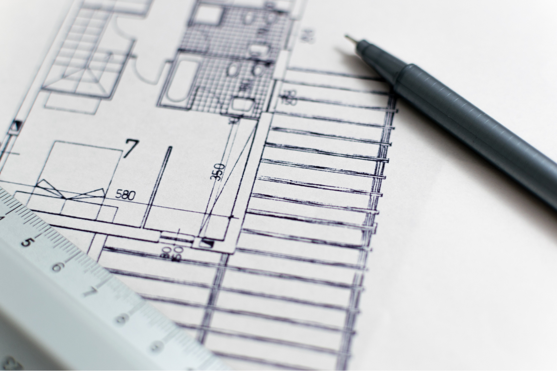 Existing floor plan of commercial office building with workspace layout