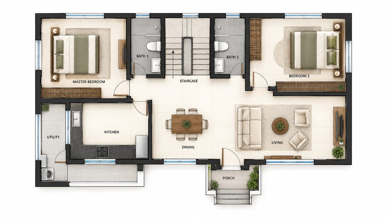 Detailed residential floor plan with room layout