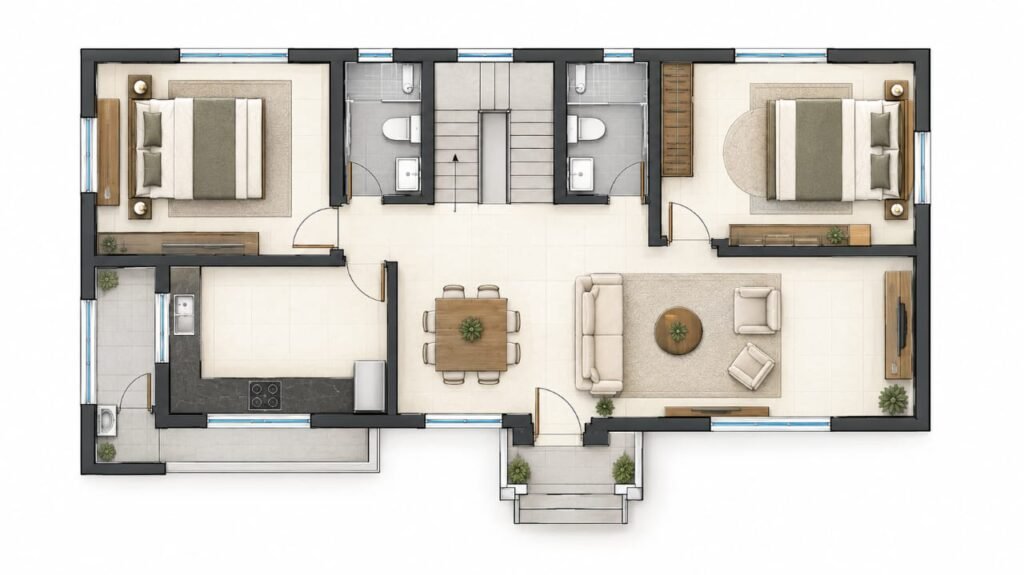 Architectural floor plan showing furniture and circulation