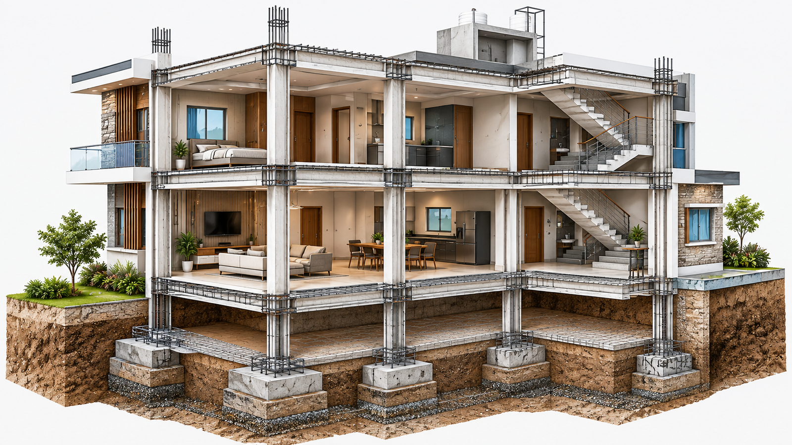 Building foundation columns beams and slab