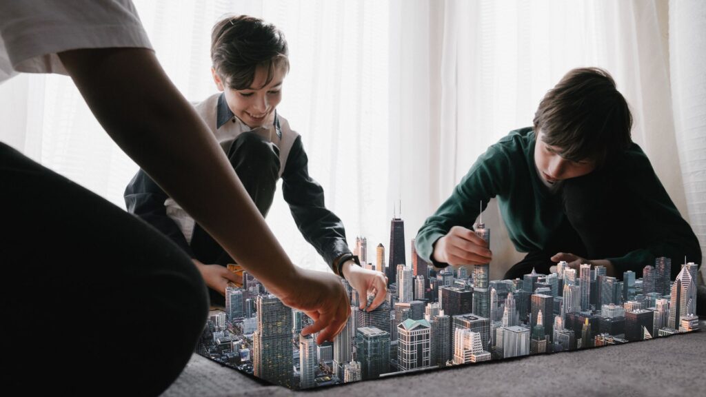 Lego Architecture city skyline set with famous buildings.