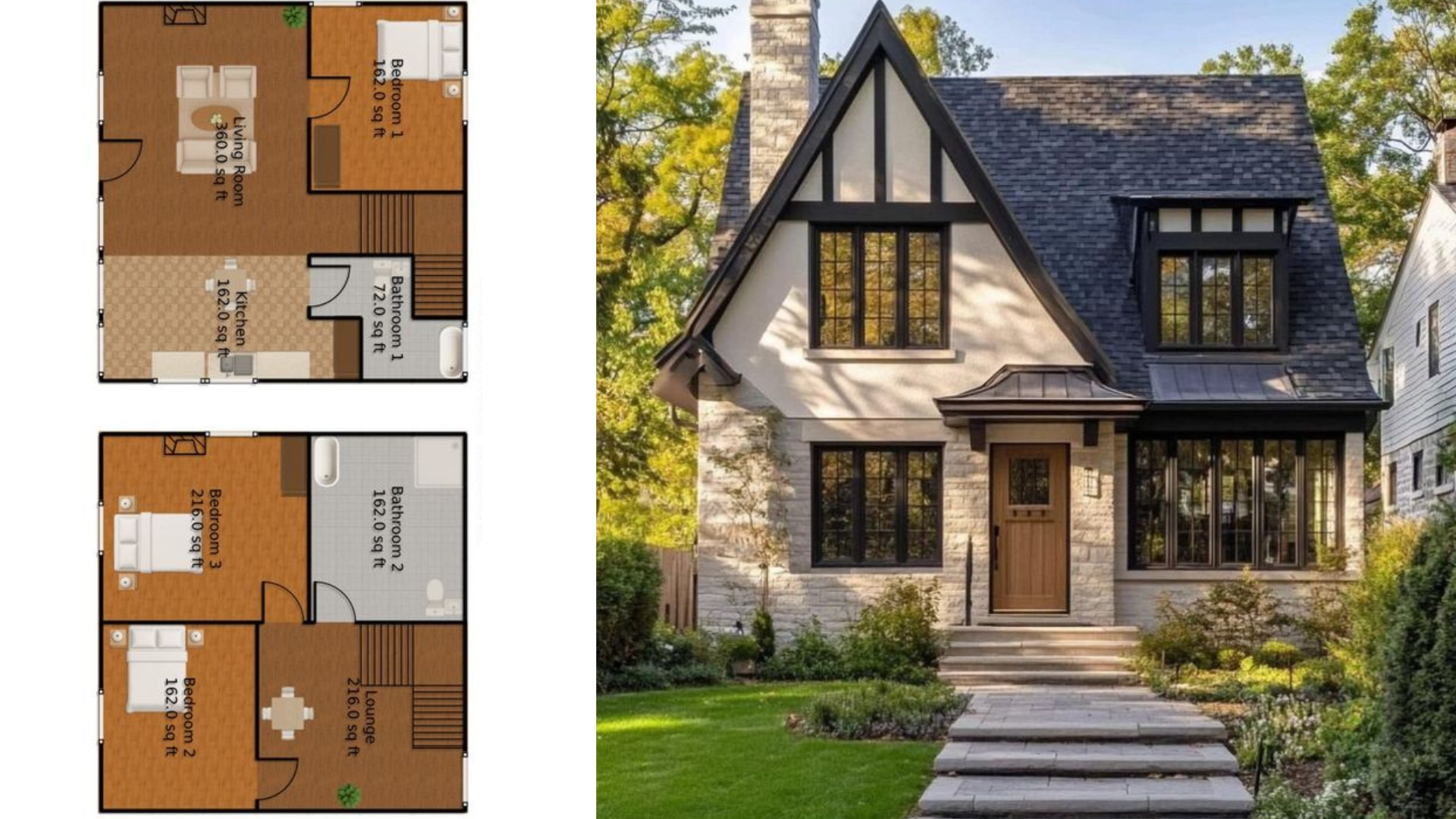 Modern cottage house plan with porch