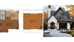 Cozy cottage floor plan with compact layout