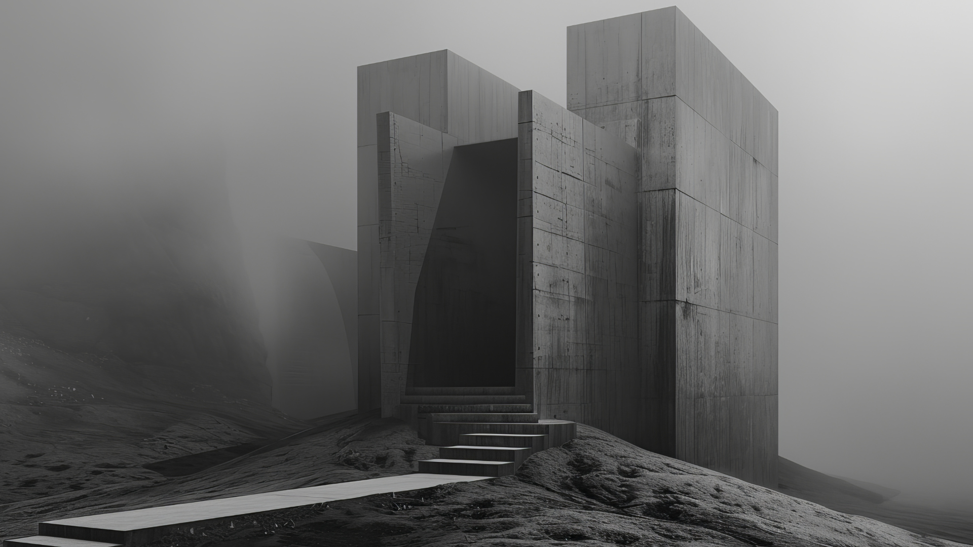 Contemporary Brutalist architecture in urban city