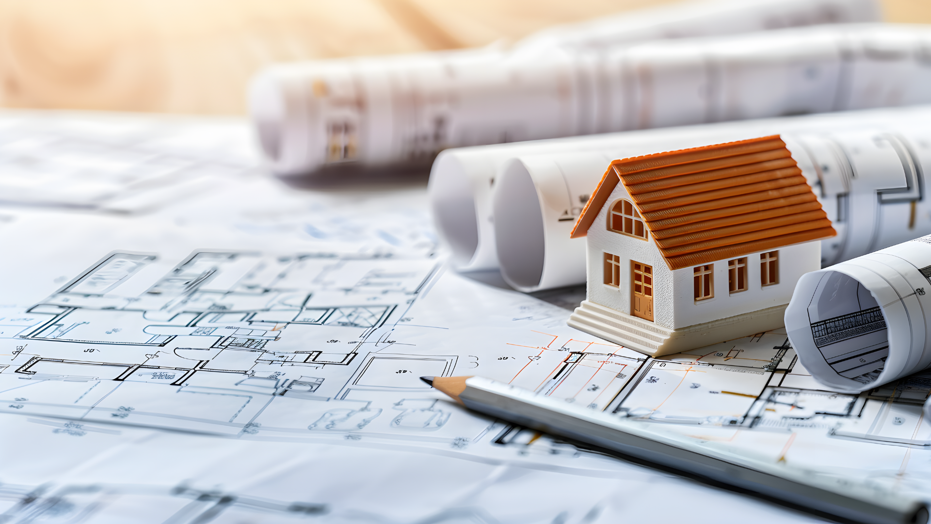 Luxury duplex house exterior with balcony and landscape