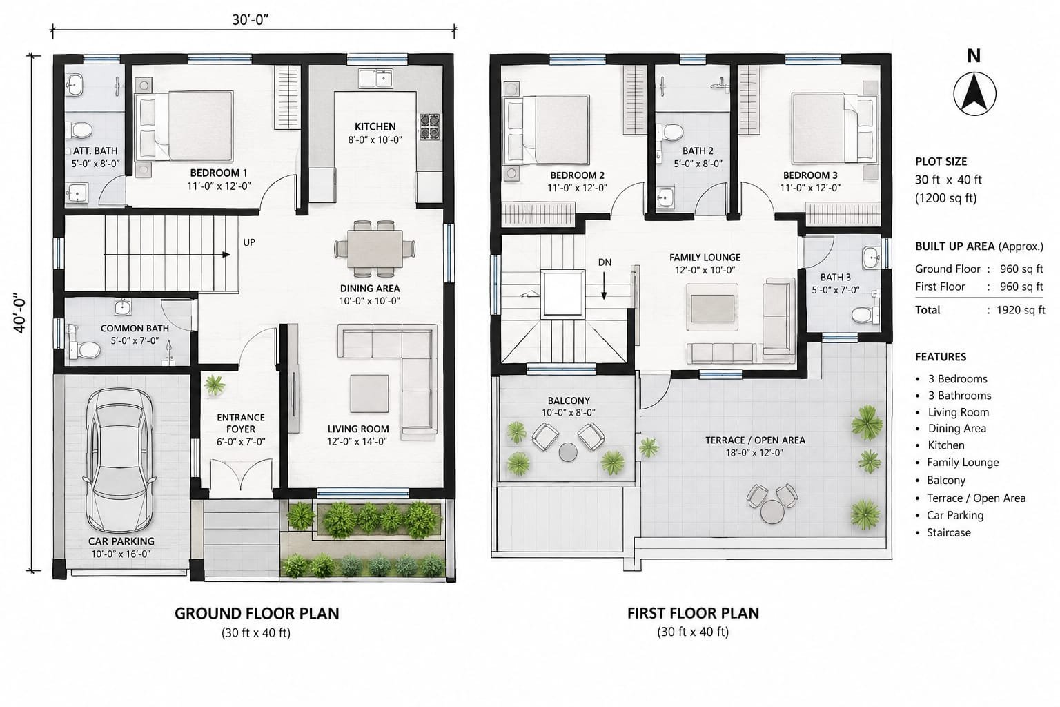 30×40 Duplex House Plan