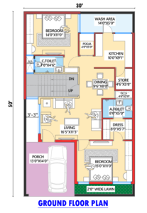 30x50 House Plan | 1500 Sq Ft 2BHK Ground Floor Plan with Car Parking