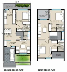 22x50 west facing 3bhk house plan