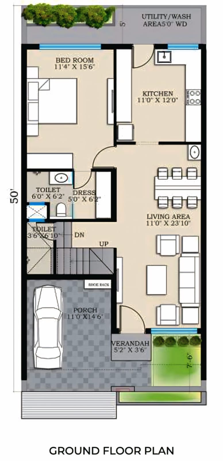 23x50 Small Plot House Design