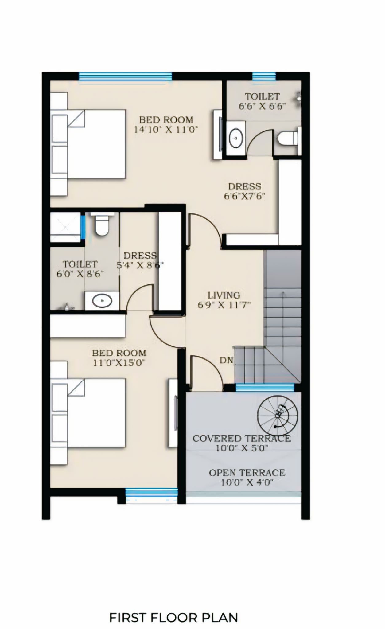22 feet wide 3BHK bungalow plan