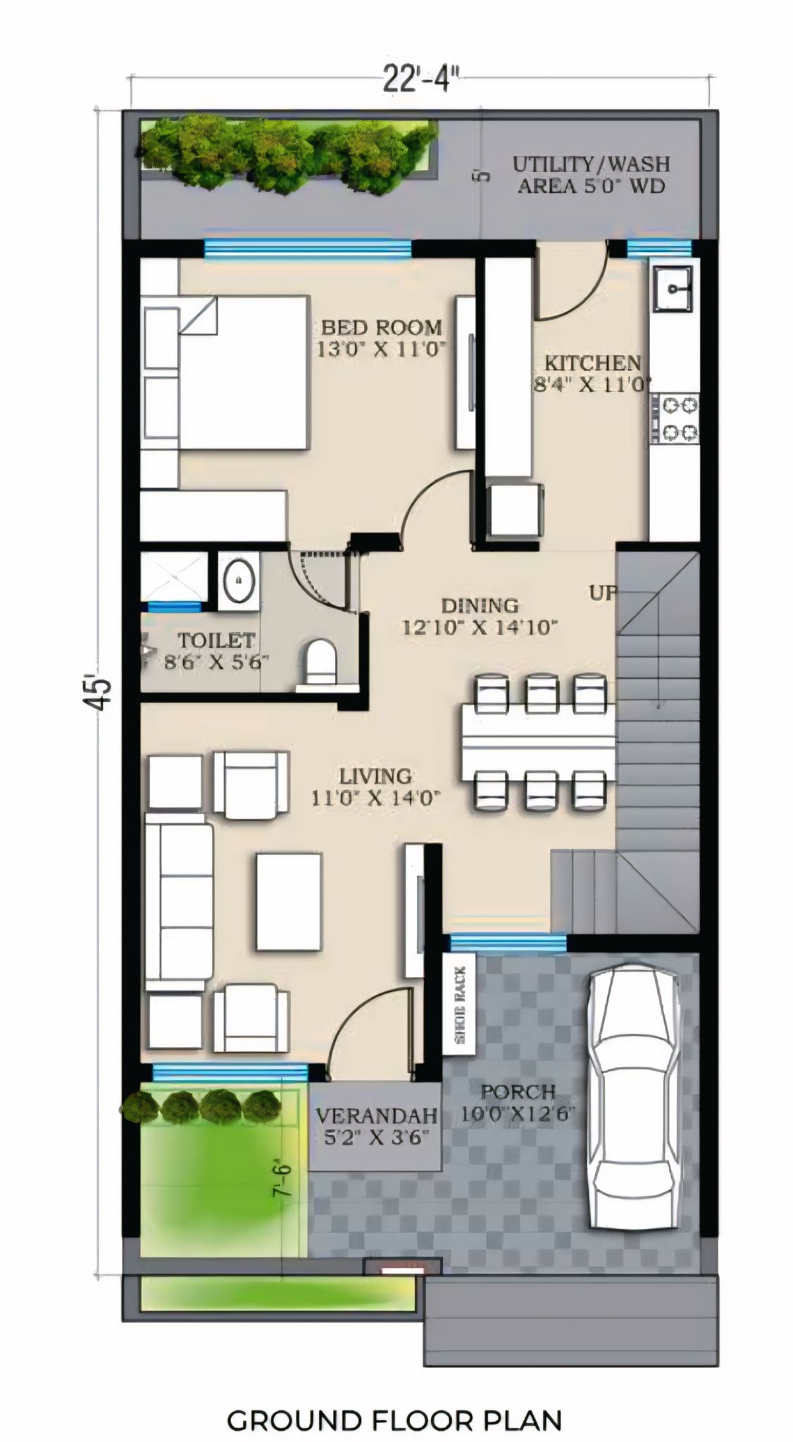 3BHK east facing house floor plan