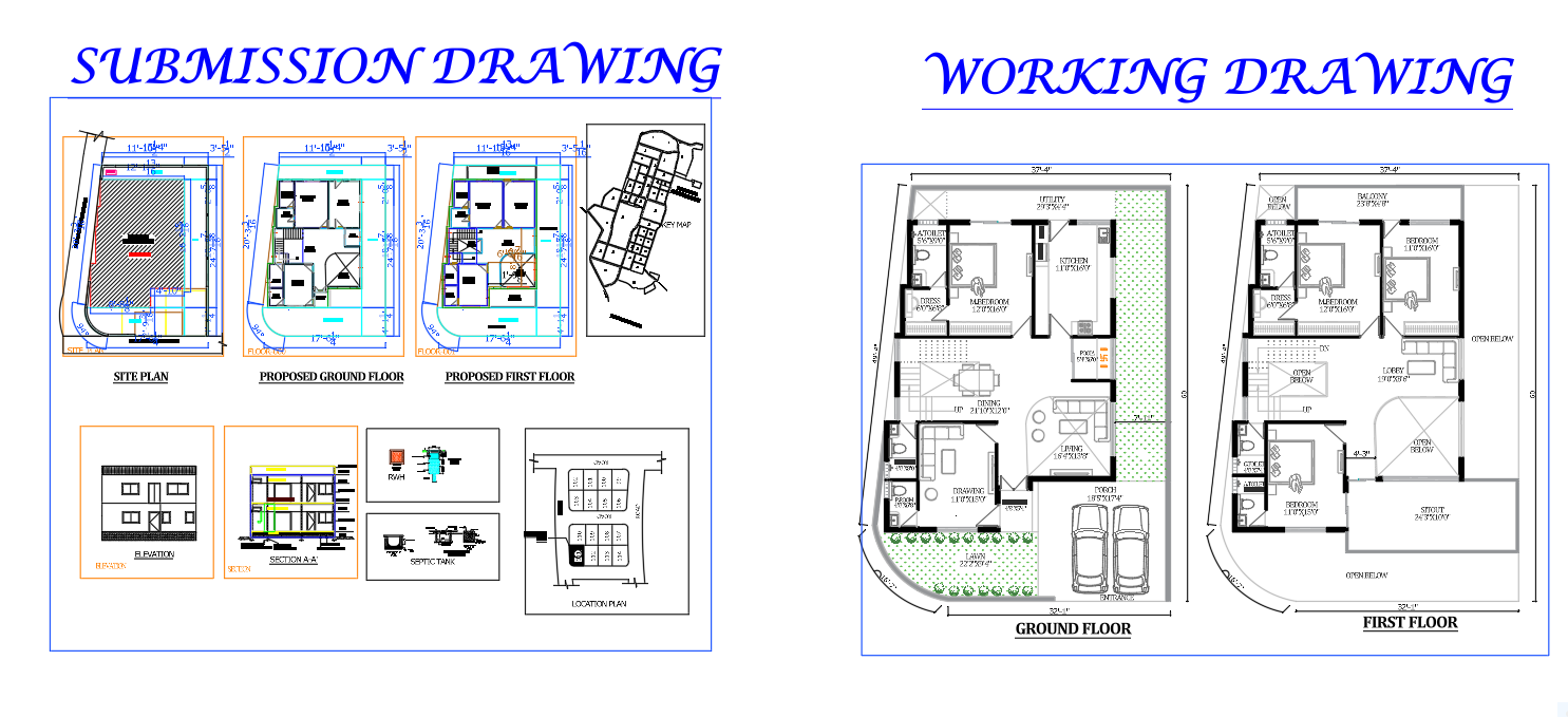 Submission drawing and working drawing comparison