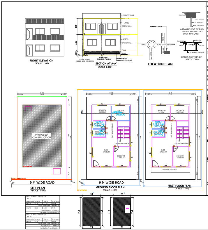 Building plot drawing with site dimensions and property details
