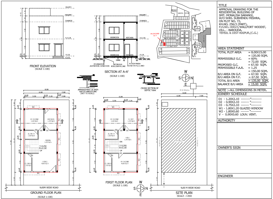 AutoCAD architectural drawing showing a residential building floor plan.