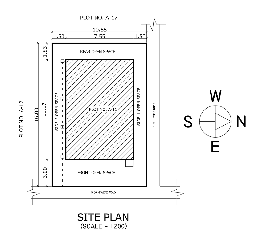 Site plan showing plot and proposed building for submission drawing