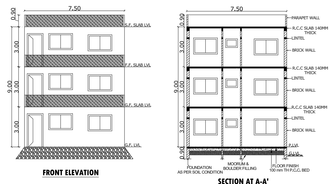 Front elevation submission drawing design