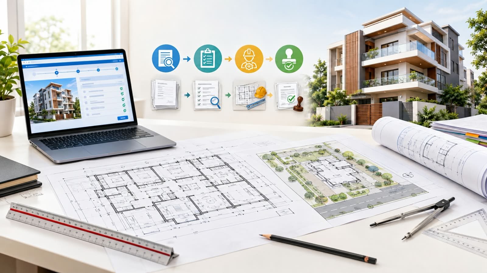 Building plan approval process with architectural drawings