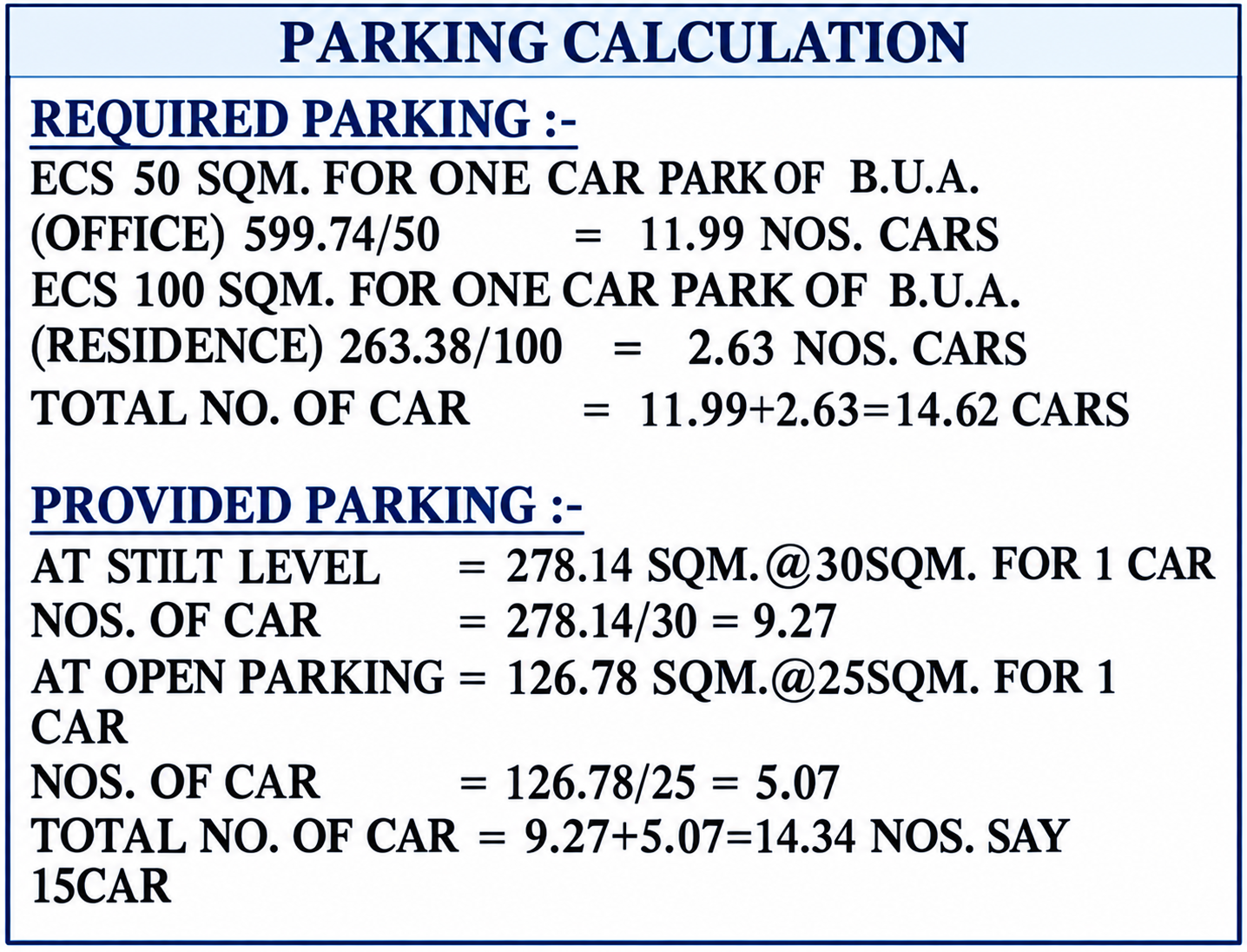 Residential building plan showing parking space and vehicle access.