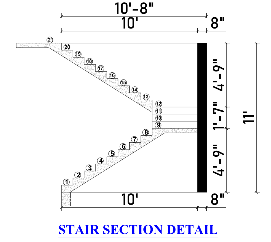 RCC staircase design section and plan drawing