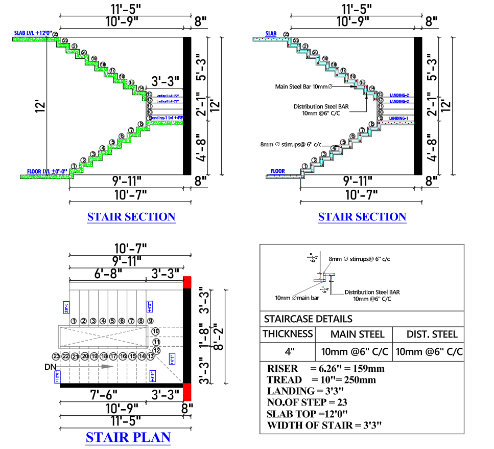 RCC Staircase Section Design