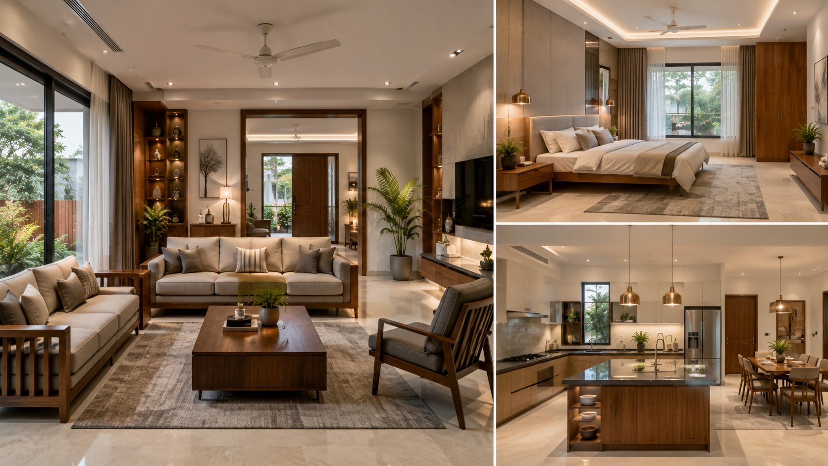 Modern Indian living room bedroom and kitchen interior