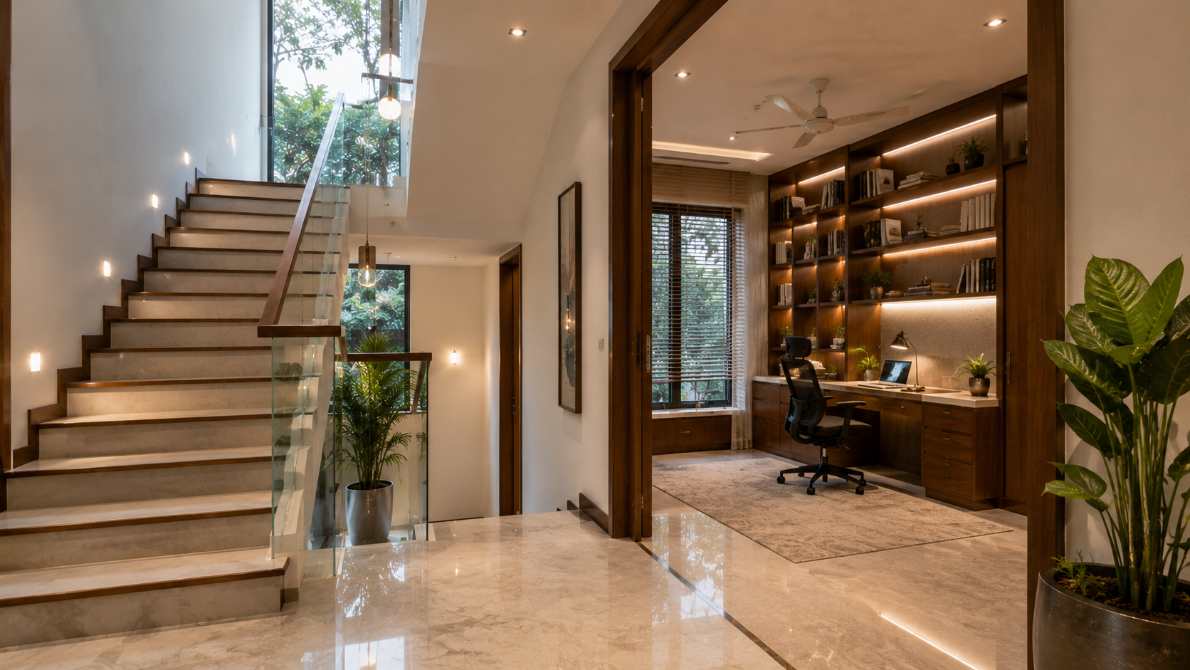 Modern Indian staircase and study room interior