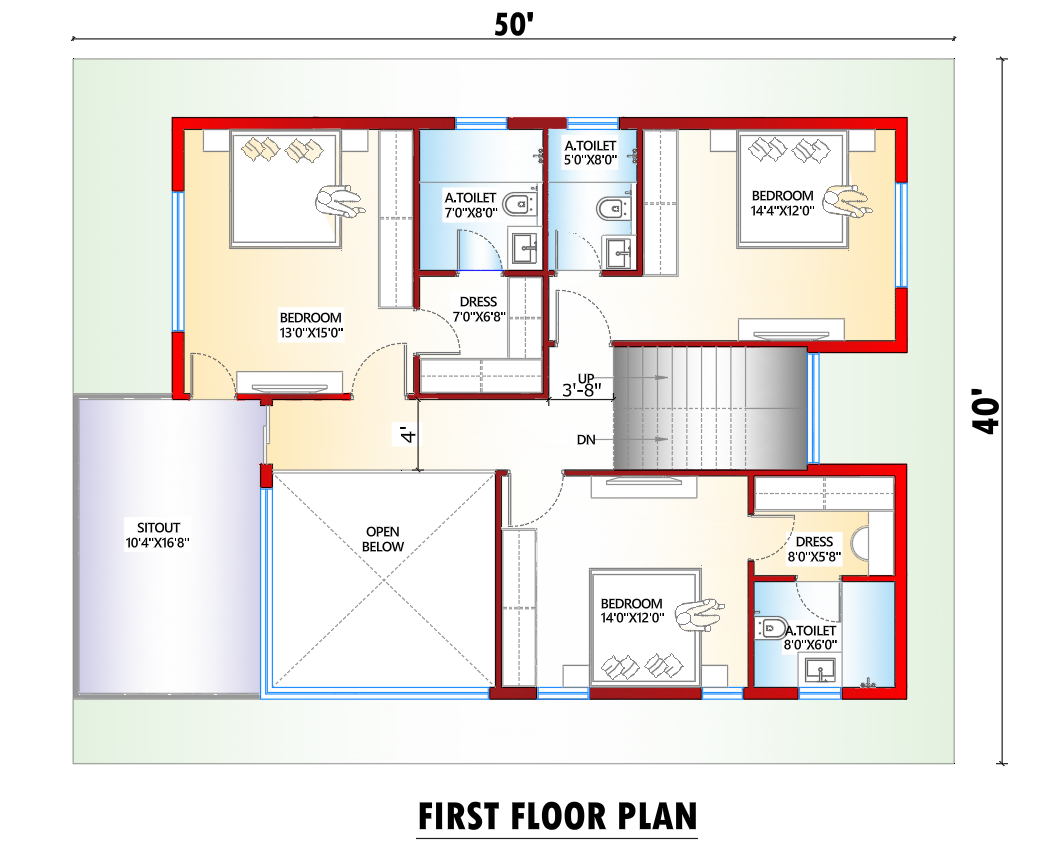 30x50 west facing house plan first floor