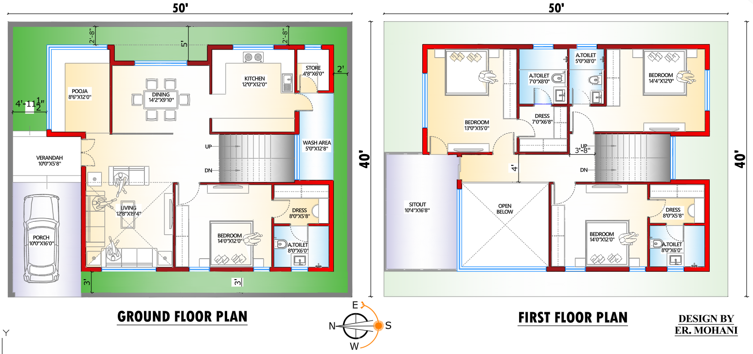 30x50 west facing house plan ground and first floor