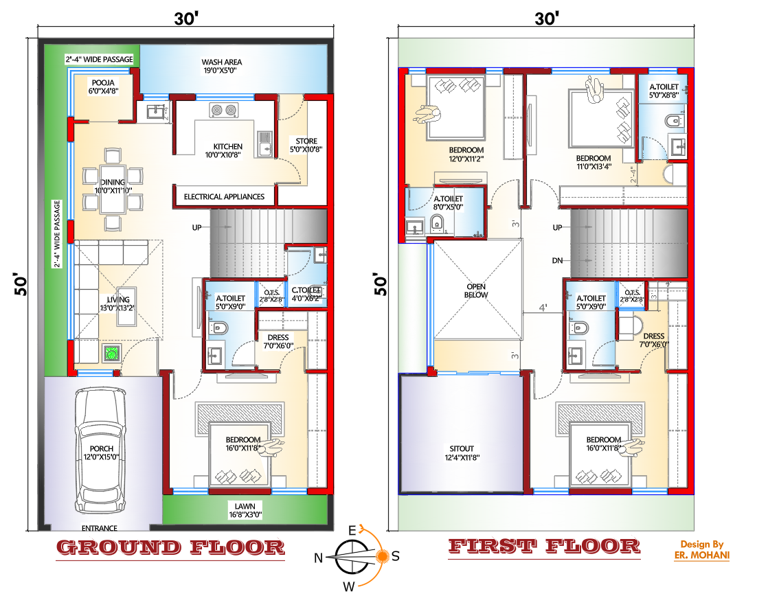 30×50 Ground and First Floor Plan