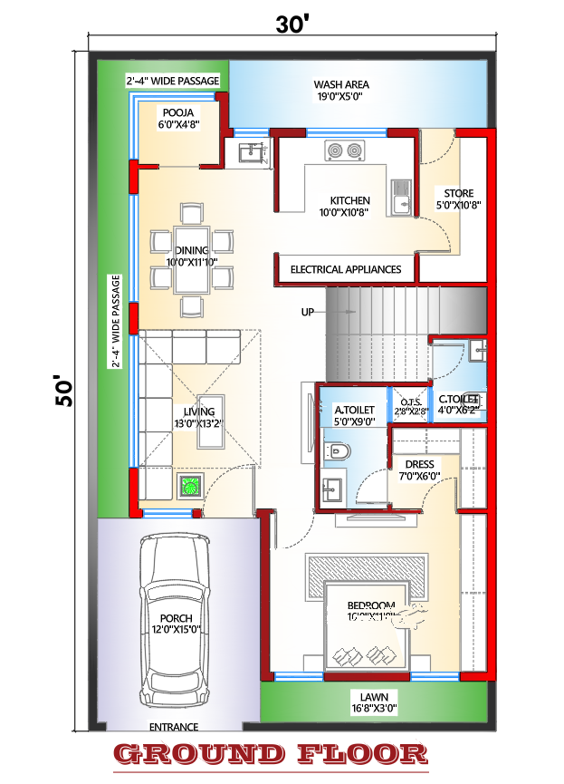 30×50 Ground Floor Plan