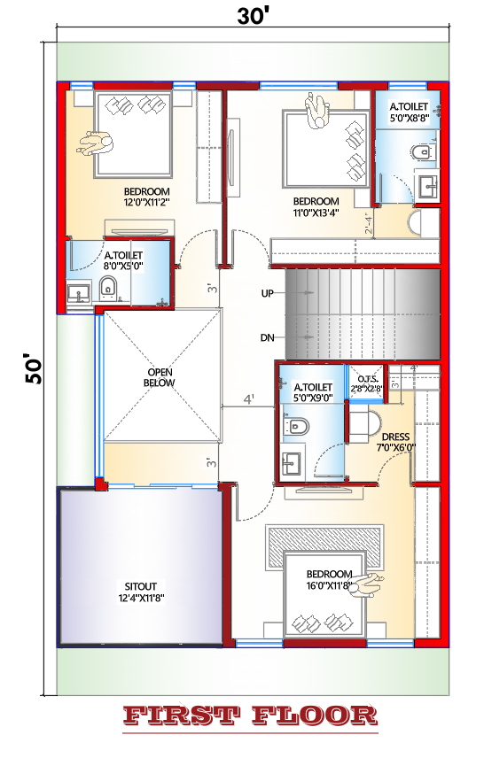 30×50 First Floor Plan