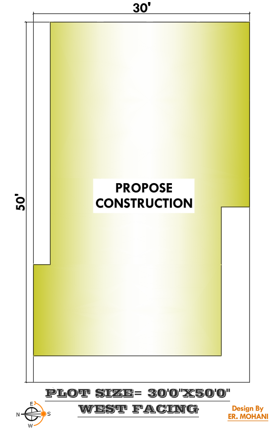 30×50 west facing plot layout with 30 feet width and 50 feet depth