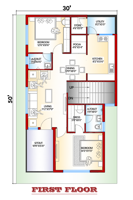30×50 first floor house plan layout