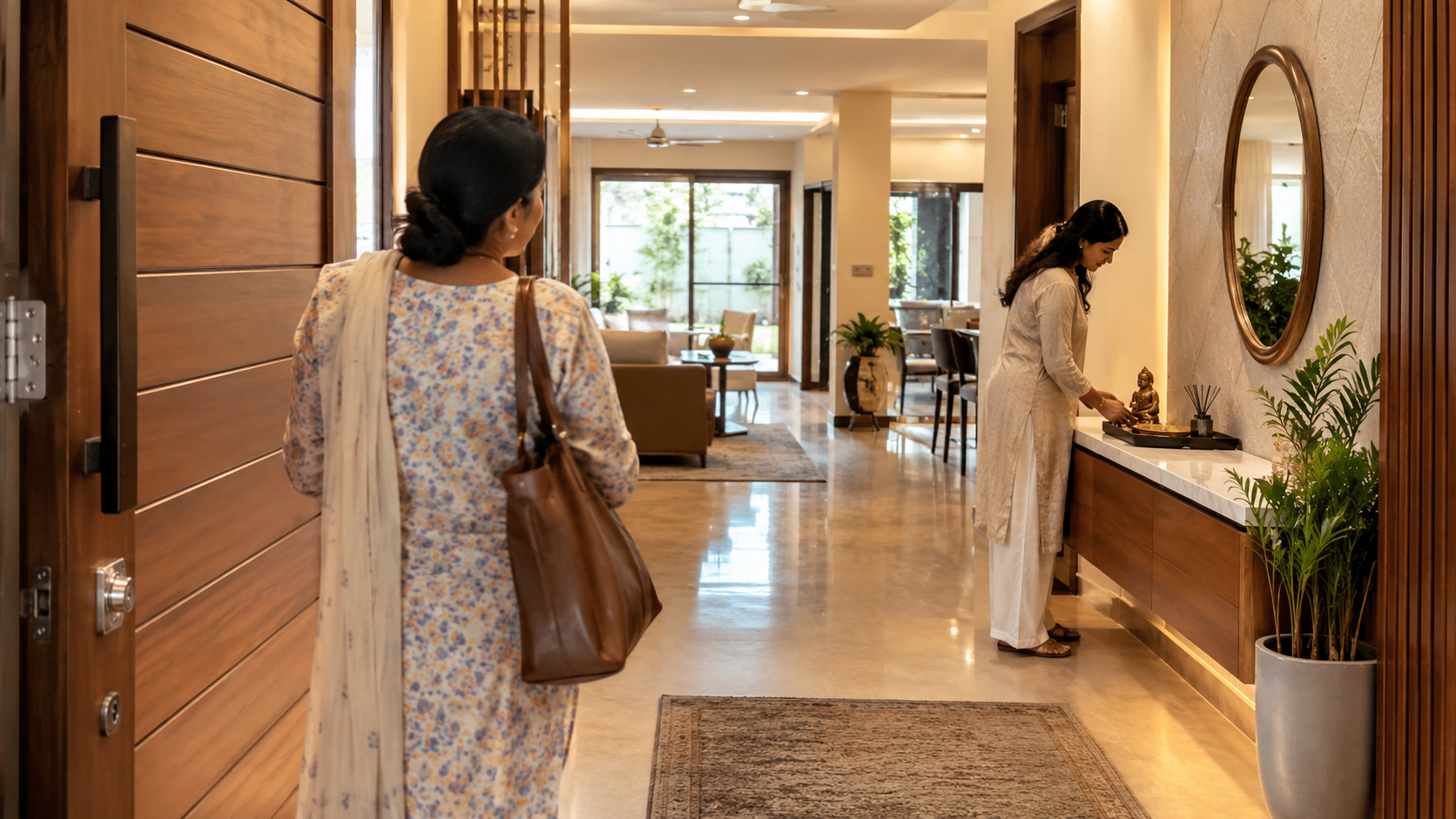Modern Indian home foyer behind the main entrance