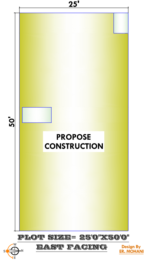 25×50 east facing plot details for two family G+1 house plan