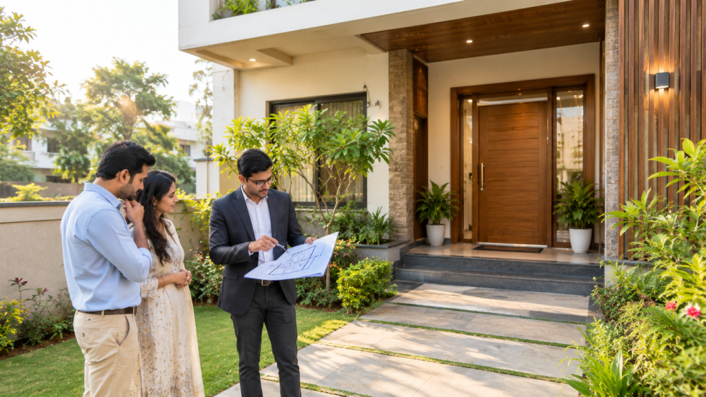 East-facing main entrance of a modern Indian home