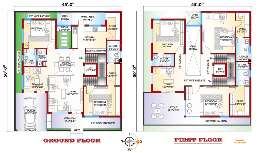 5BHK east facing G+1 floor plan